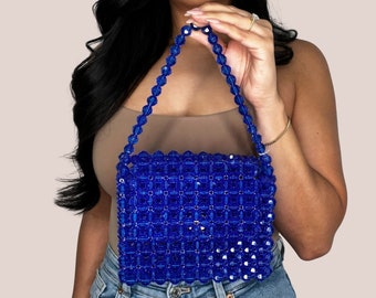 The Bae Mini Beaded Bag in Cobalt Blue