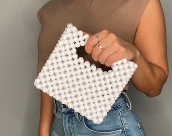 The Cha Mini Beaded Bag in White