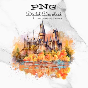 Herfst herfst bos met prachtige aquarel kasteel clipart digitaal ontwerp png-download, sublimatie, geweldig om af te drukken, ambachten, geschenken