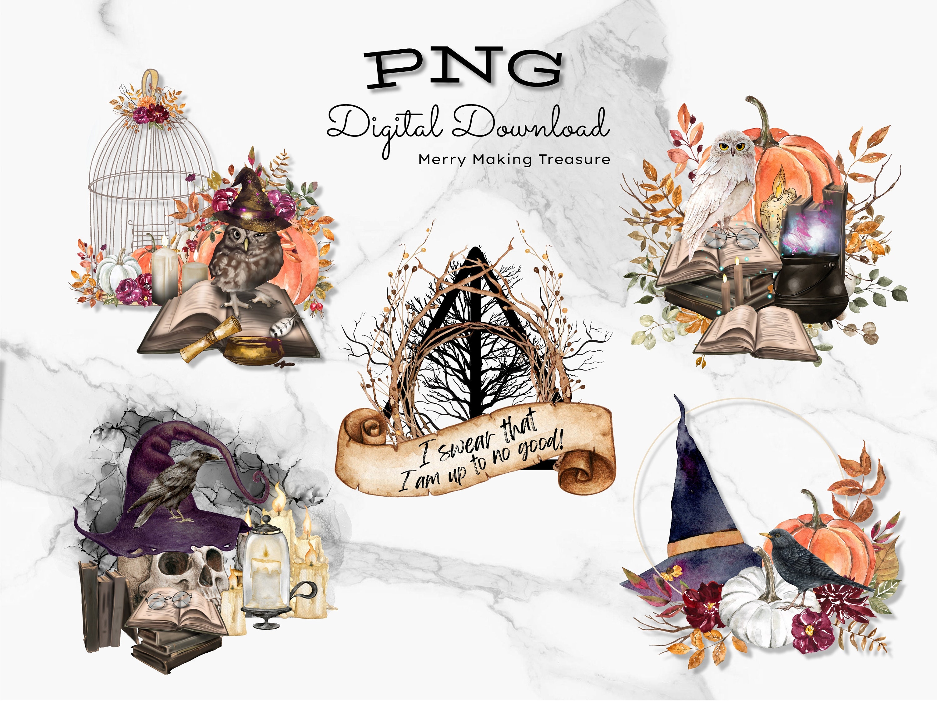 Fall Owl Pumpkin Art PNG Clipart, Set of Five (5) bundle pack, Sublimation Design, Digital Download.