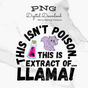 Dit is geen vergif, paarse kat, lama png-clipartontwerp. Geweldig voor vakantieshirts, T-shirtontwerpen, geschenken maken, karaktersublimatieontwerp