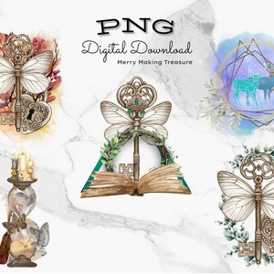 Zauberbuch und Magie Clipart PNG, Set mit fünf (5) Bundles, Sublimationsdesign, digitaler Download