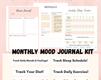 PRINTABLE Pink Mood Tracker/Sleep Tracker/Habit Tracker/Monthly Planner/Dream Journal