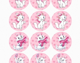 Marie Edible Cake Toppers , Cat Pink Edible Images