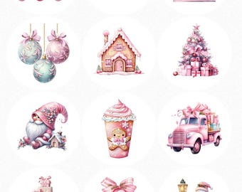 Pink Christmas Edible Toppers, Pink Holiday Edible Images