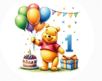 Pooh 1st Birthday Smash Cake Edible Image, Pooh First Birthday Cake Topper