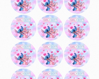 Stitch and Angel Gender Reveal Edible Toppers