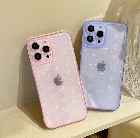 Holographic Laser Love Hearts Glitter Clear Phone Case for - Etsy