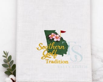 Embroidered Linen Kitchen Towel | Georgia Golf Tradition, Masters Inspired Decor