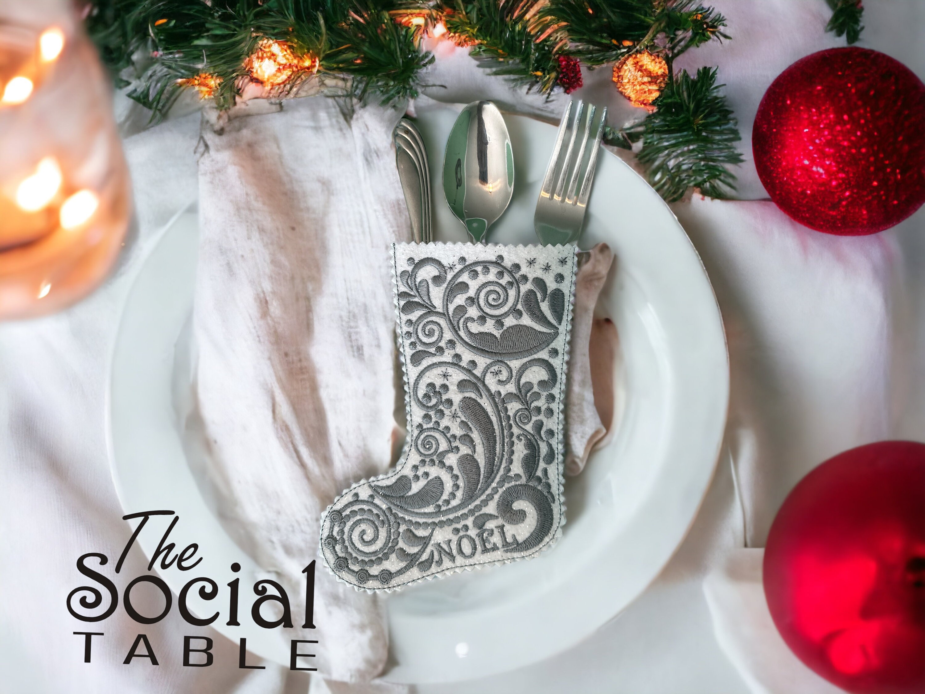 White and Silver Santa Stockings Utensil Holder 4 Piece Etsy