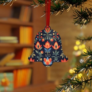 Metal Ornaments, Folk Art Patterned Decor, Christmas Tree Ornaments, Holiday Decorations, Rustic Home Decor, Set of 3 Metal Ornaments,
