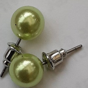 These lovely 6 mm Palest Green Faux Pearl Stud Earrings.