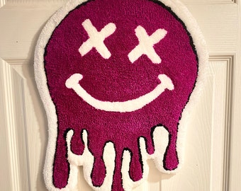 Drippy Smiley Face - Wall hanging - Handmade Tufted Rug