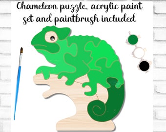 Chameleon Puzzle Kit, Chameleon Craft, Handmade Wooden Toys, DIY Toys For Kids, Wooden Puzzles, Mindfulness Gifts, Pet Puzzle, Lizard Craft
