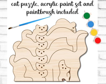 Cat Puzzle Kit, Handmade Wooden Toys, DIY Toys For Kids, Wooden Puzzles, Mindfulness Gifts, Pet Puzzle, Cat Crafts, Cat Toys, Craft for Kids