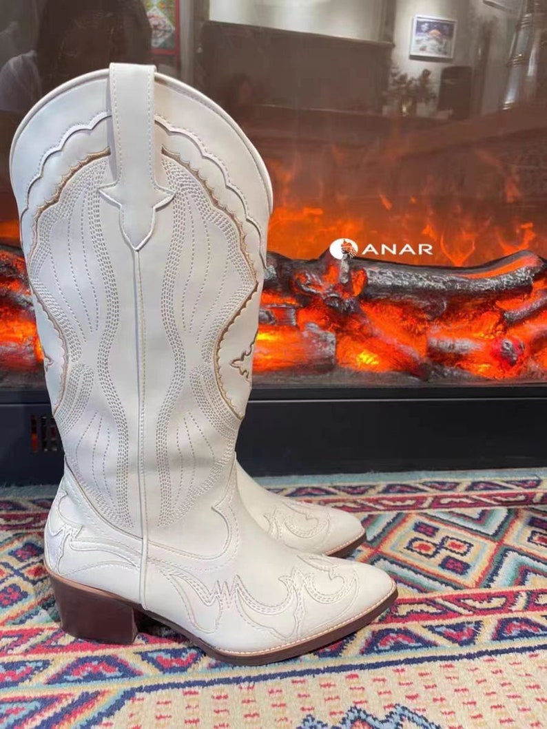 Floral Print Cowboys Boots White Cowgirl Boots Women Western - Etsy