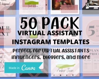Virtual Assistant Instagram 50 Post Pack| Canva Template