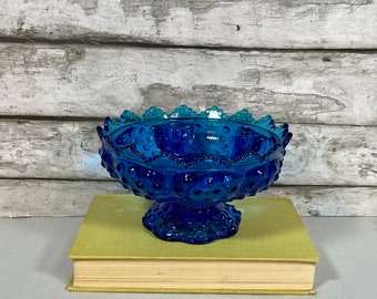 Vintage Fenton Cobalt Blue Hobnail Pedestal Candle Holder | Fenton Colonial Blue Hobnail Candle Holder