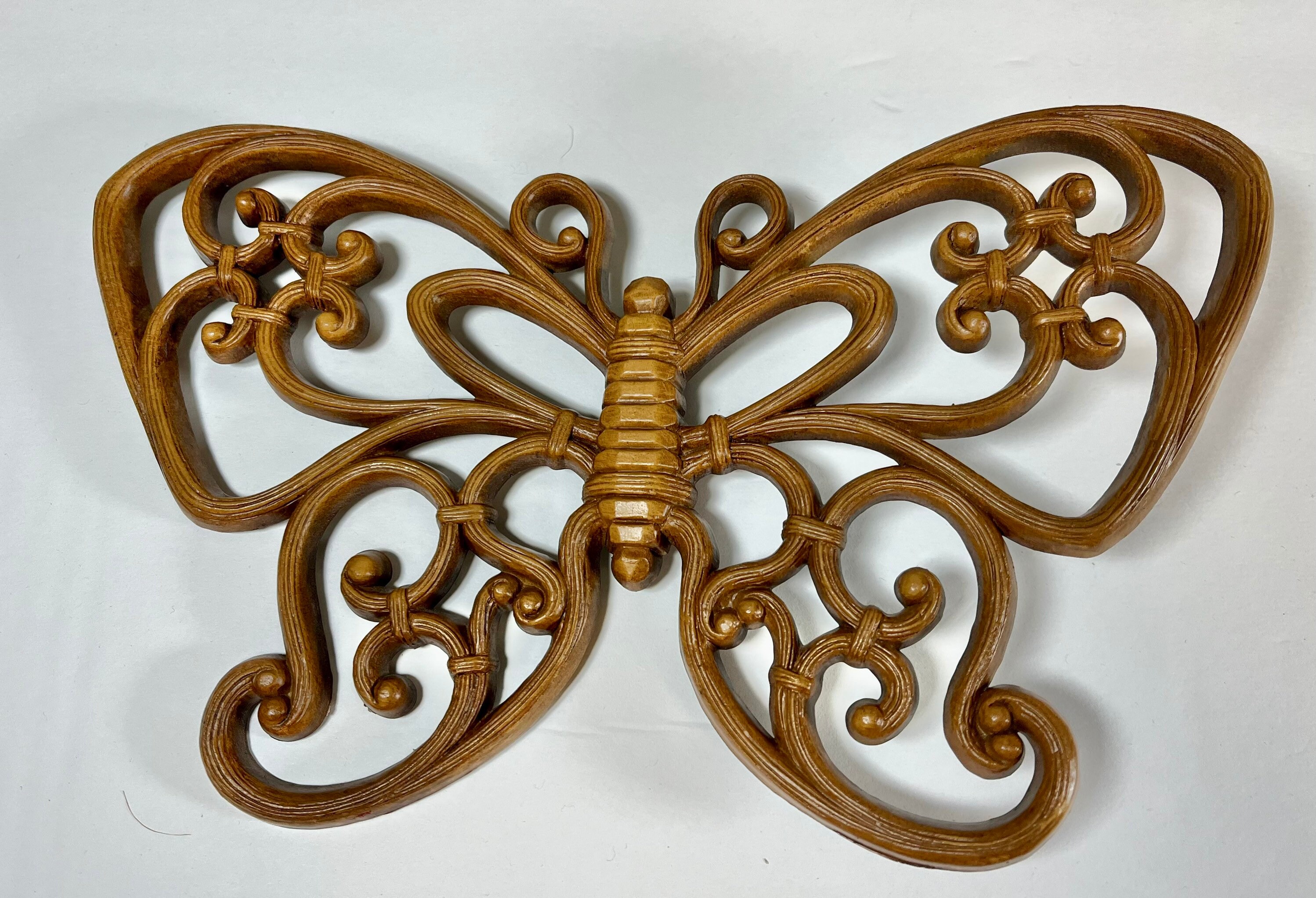 Set of Vintage Faux Rattan Wall Butterflies 1979s Wicker Butterfly Wall Decor