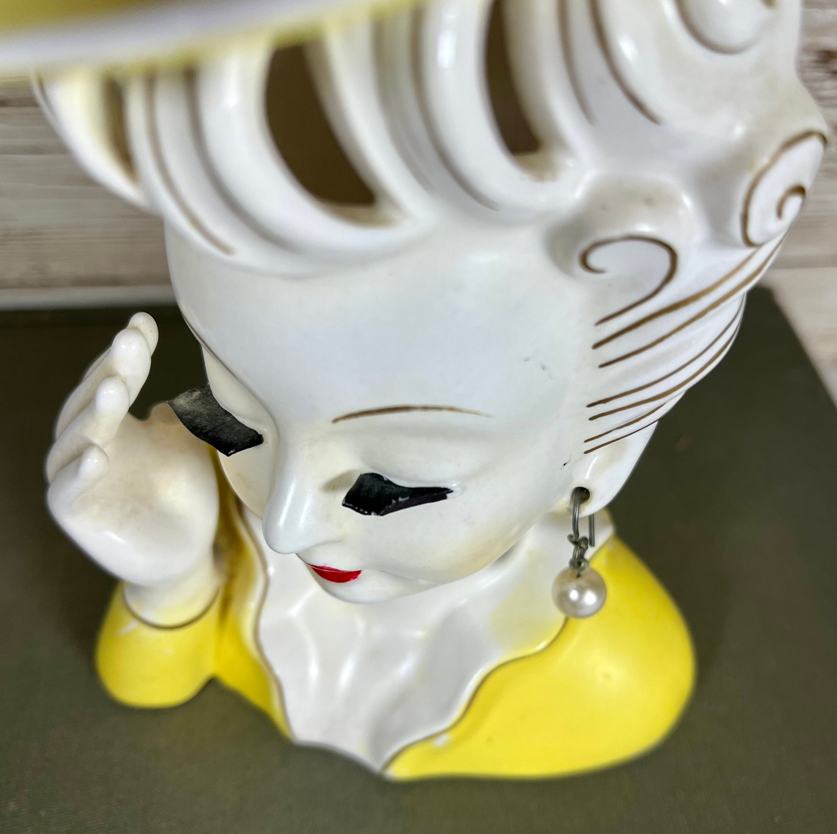 Vintage Lady Head Planter in Yellow Yellow Vintage Lady Head Planter