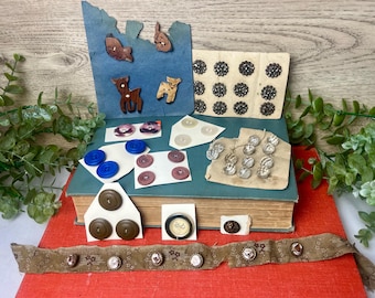 Vintage Button Collection – Glass, Novelty Deer, Metal, & Bakelite Era