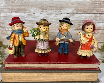 Set of 4 Vintage Bradford Novelty Co Country Children Figurines | 1970 Christmas Ornaments