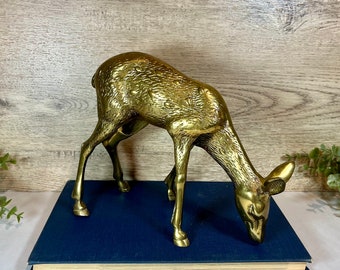 Large Brass Deer Statue | Brass Deer Figure | Gold Woodland Deer Statue