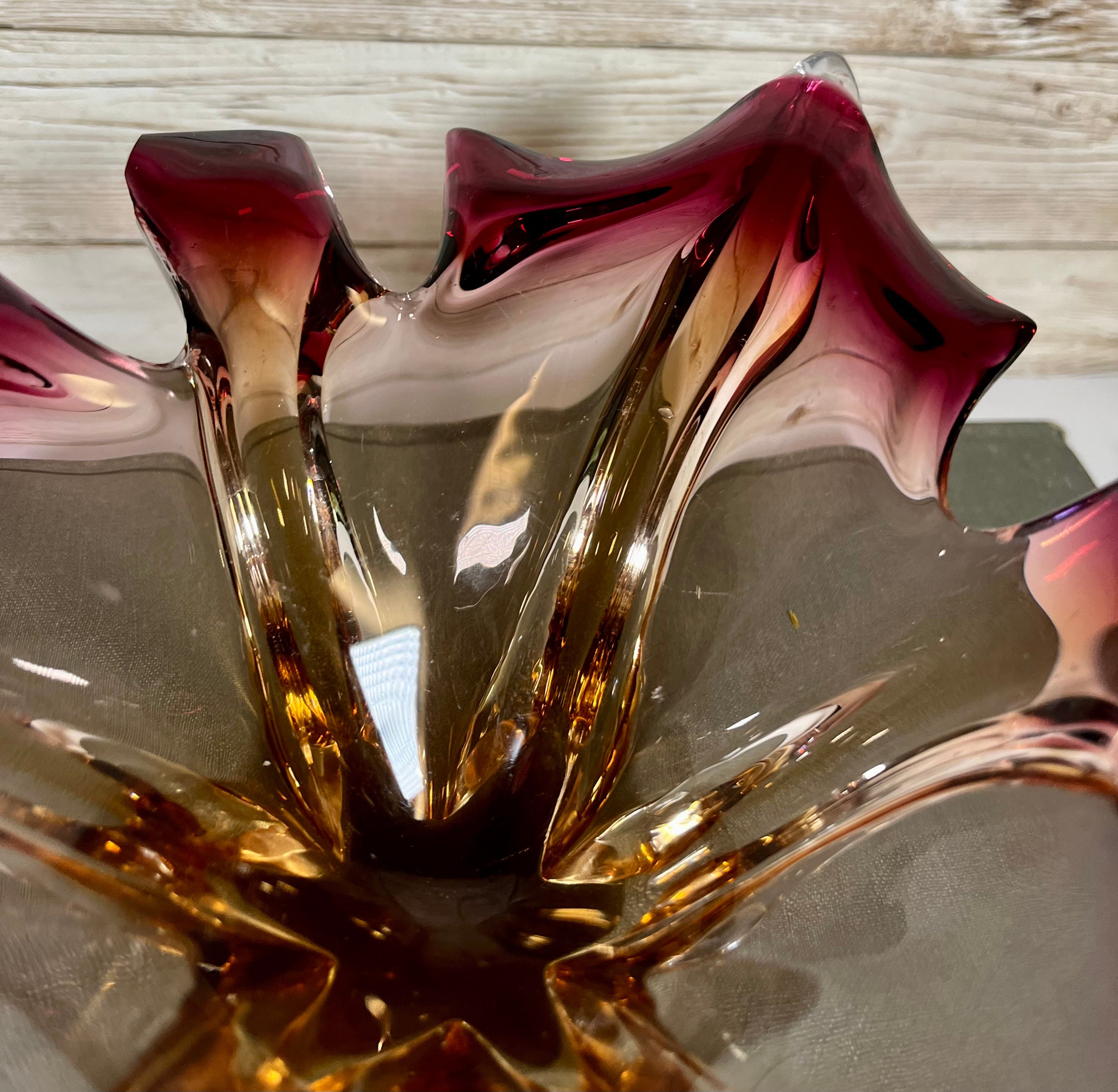 Vintage Murano Hand Blown Glass Candy Dish Murano Glass Flower