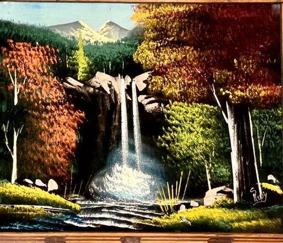 Vintage Framed 23x19” Velvet Landscape Oil Painting | Velvet
