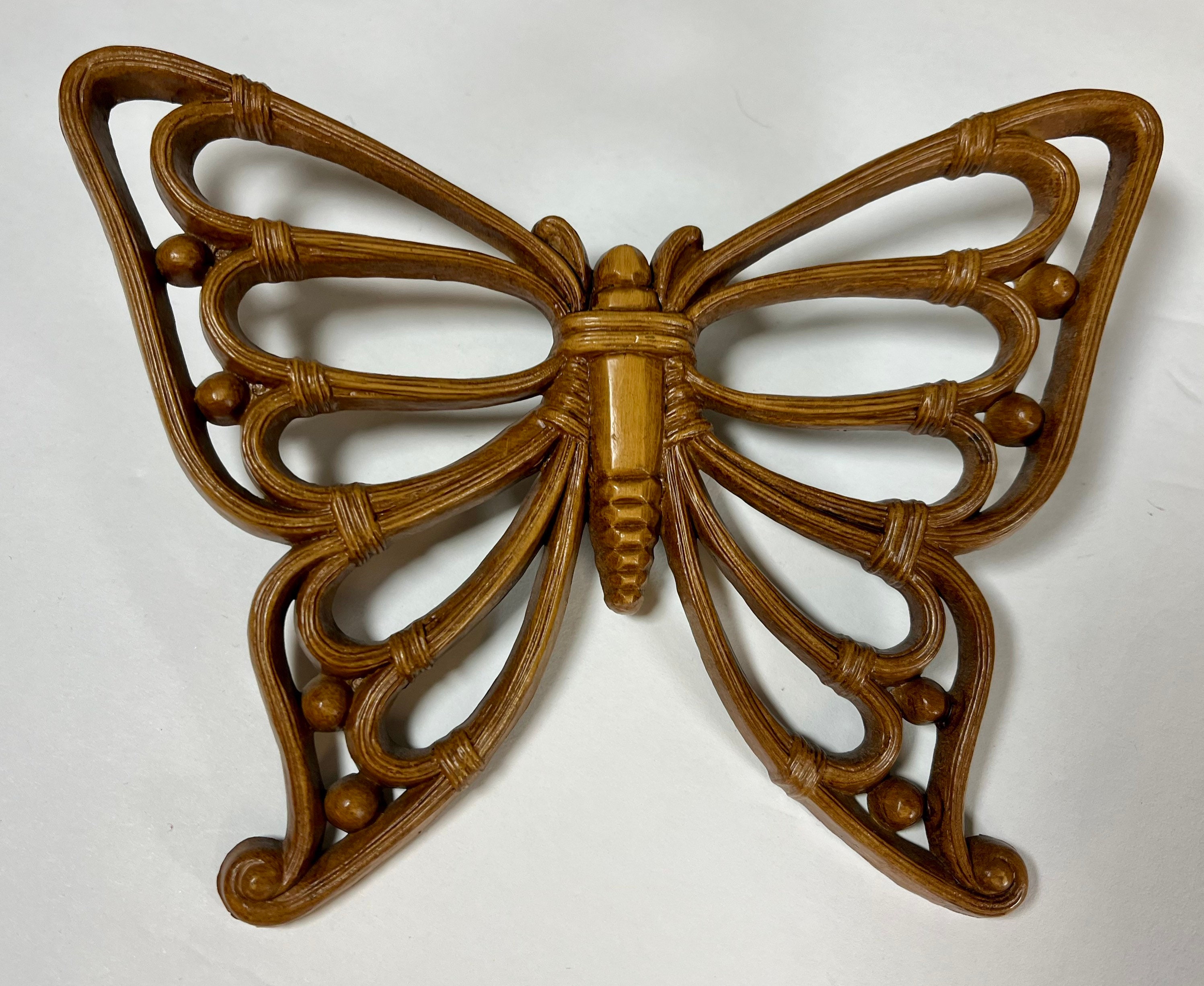 Set of Vintage Faux Rattan Wall Butterflies 1979s Wicker Butterfly Wall Decor