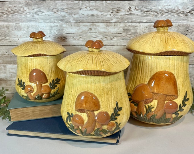 Featured listing image: Vintage Arnel’s Mushroom Canister (pick one) | Vintage mushroom ceramic kitchen canister