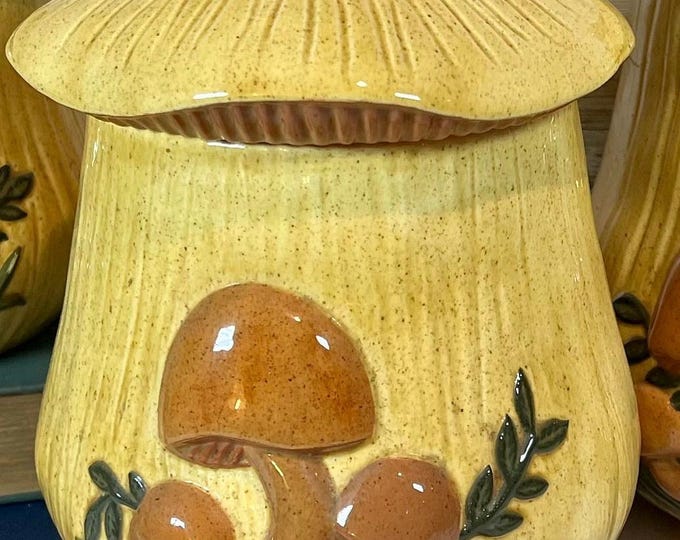 Featured listing image: Vintage Arnel’s Mushroom Canister (pick one) | Vintage mushroom ceramic kitchen canister