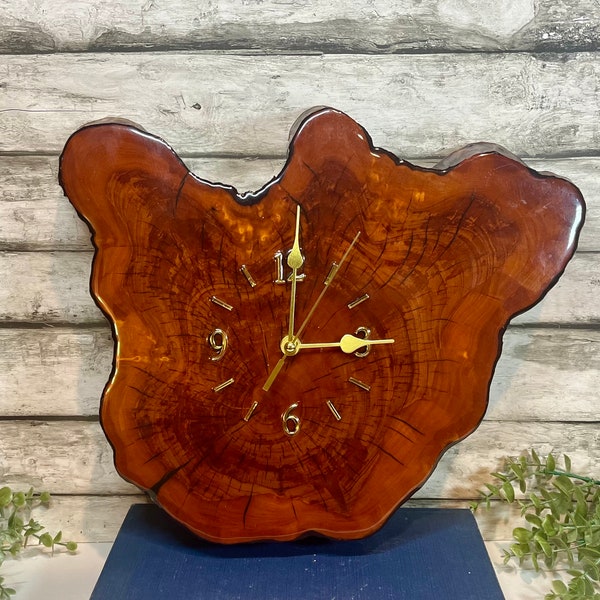 Vintage 14”  Mid Century Live Edge Cypress Wood Wall Clock
