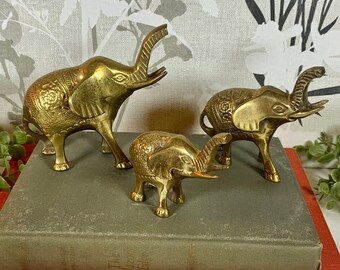 Set of 3 Brass Elephants Family