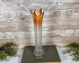 Vintage Swung Glass Marigold and Clear Vase