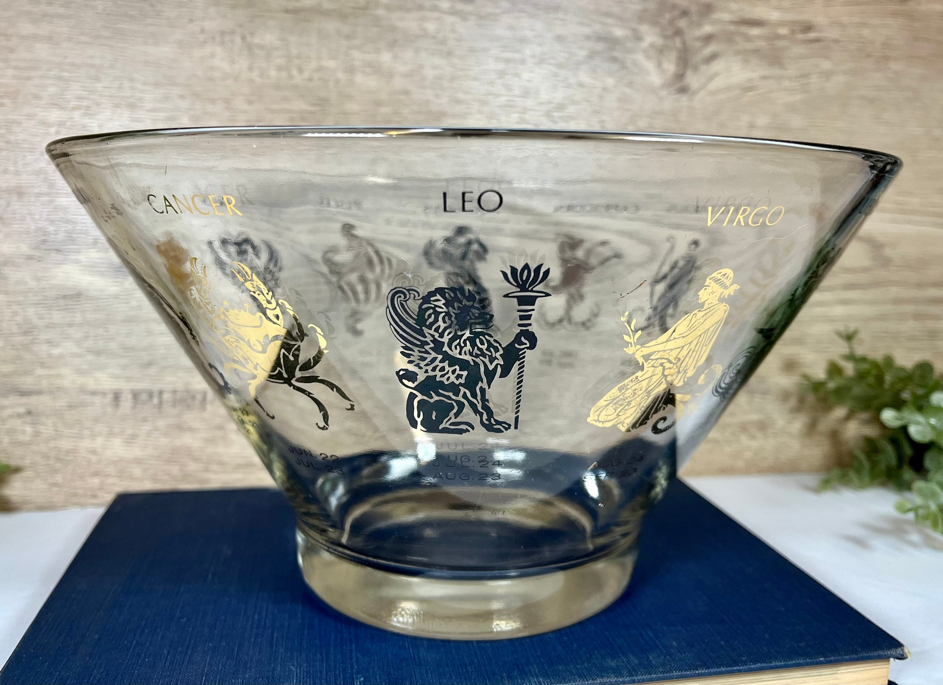 Large Vintage Anchor Hocking Astrology Glass Serving Bowl Vintage