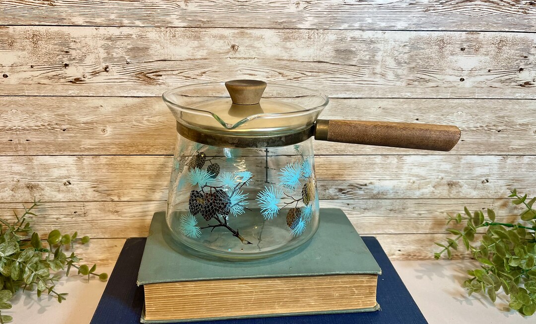 Vintage David Douglas Flameproof Glass Coffee Pot With Pinecone Design