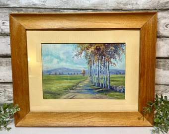 Vintage Framed and Matted 14.5” x 11.75”  Landscape oil painting