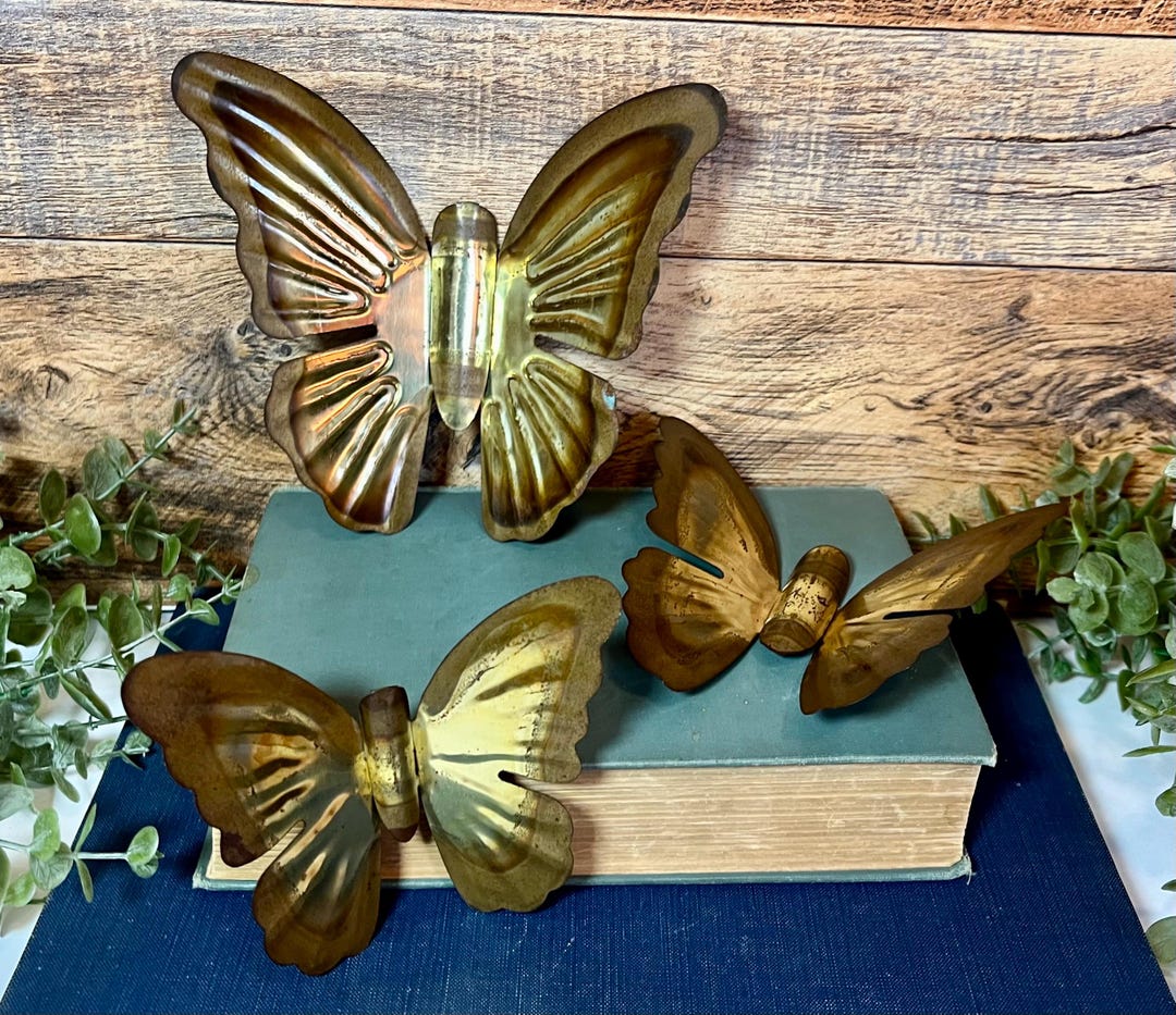 Vintage Gold Metal Butterfly Wall Art - Set of 3 - Etsy