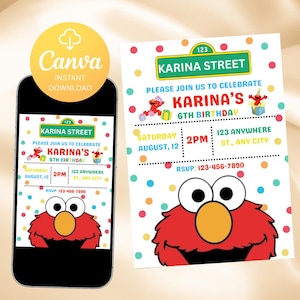 Elmo Birthday Invitation template, printable birthday party invitations, digital invite, kids party invite, Elmo invitations, Elmo, Birthday