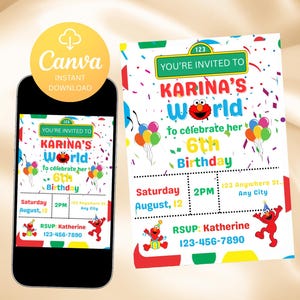 Elmo Birthday Invitation template, printable birthday party invitations, digital invite, kids party invite, Elmo invitations, Elmo, Birthday