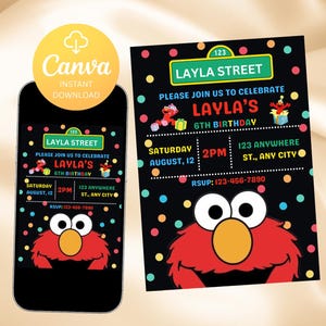 Elmo Birthday Invitation template, printable birthday party invitations, digital invite, kids party invite, Elmo invitations, Elmo, Birthday