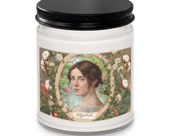 Elizabeth / Candela in cera di soia / Orgoglio e pregiudizio / Jane Austen / Fiore di cotone, limone, violetta / Regalo a tema libro