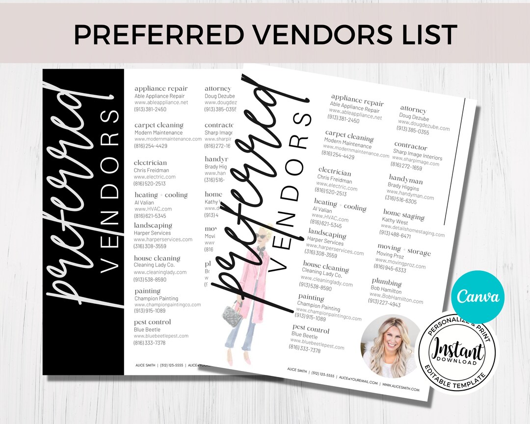 Preferred Vendor Template Real Estate Realtors Referral List Etsy