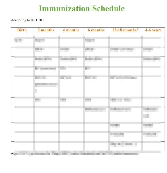 Immunization Schedule Table
