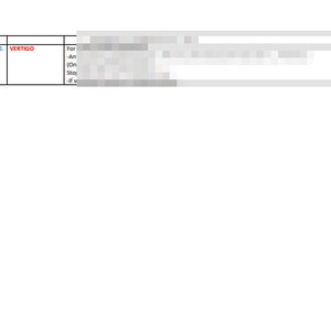 May include: A table with the word "VERTIGO" written in red on it. The table is part of a larger chart or table with other text and numbers.
