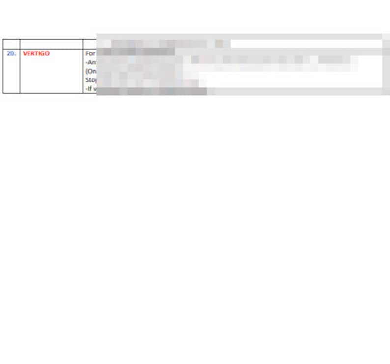 May include: A table with the word "VERTIGO" written in red on it. The table is part of a larger chart or table with other text and numbers.