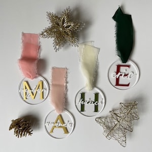 Customizable Acrylic Name Ornament | Custom Gift Tag | Monogram Ornament | Custom Monogram | Chiffon Ribbon