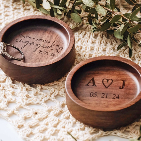 Custom Engraved Wooden Ring Dish | Engagement Gifts | Personalized Ring Holder | Wedding Ring Dish | Gifts for Easter |Anniversary Gifts