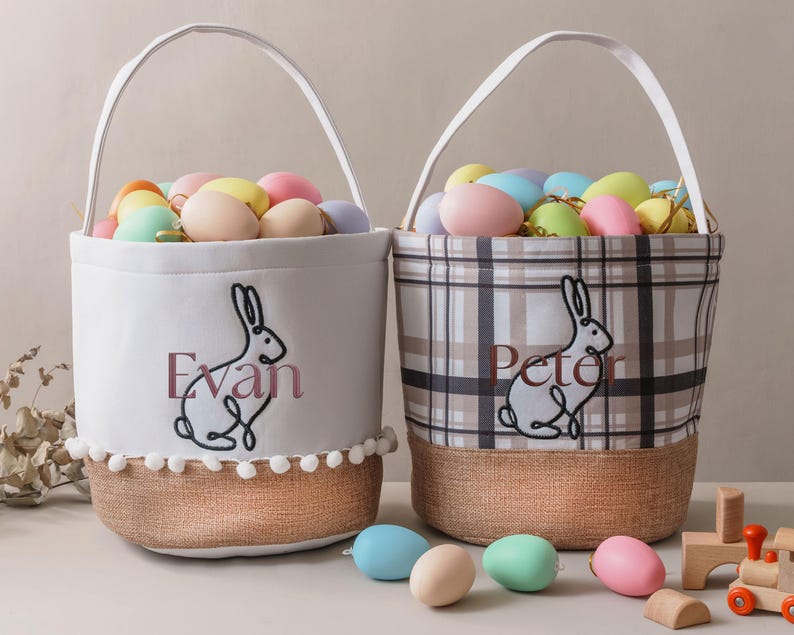 Personalized Baby Gift Basket, Nursery Room Decor, Newborn Gifts, Bunny Easter Bucket image 10